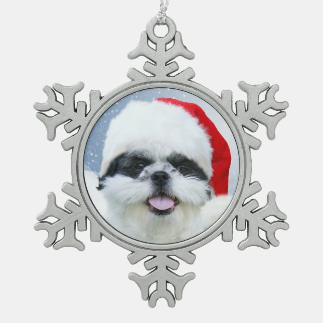 Weihnachten Shih Tzu Schneeflocken Zinn-Ornament (Vorderseite)