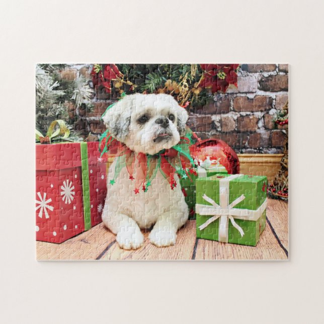 Weihnachten - Shih Tzu - Teddybär Puzzle (Horizontal)