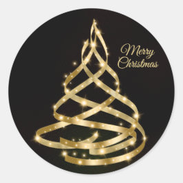 Weihnachten Shiny Golden Ribbon Tree Sparkle Schwa Runder Aufkleber