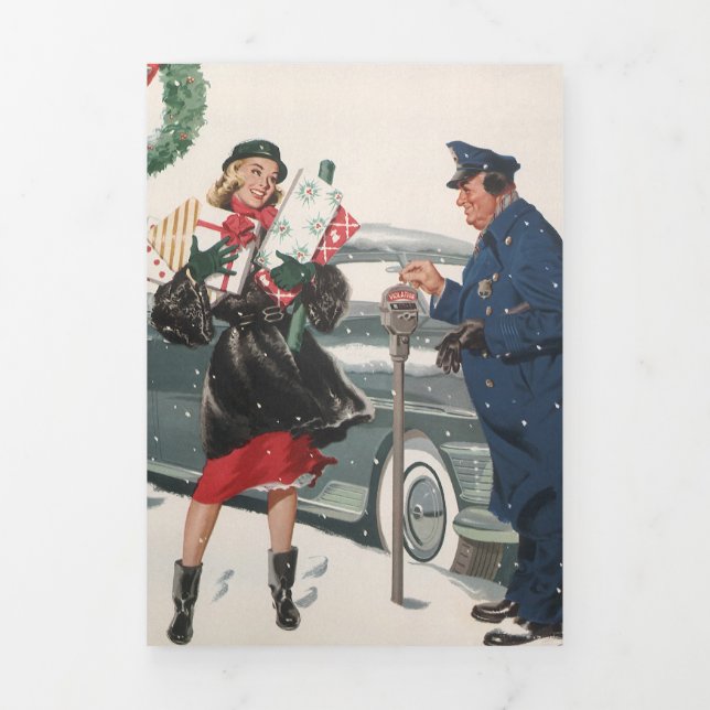 Weihnachten, Shopping präsentiert Polizisten Dreifach Gefaltete Urlaubskarte (Cover)