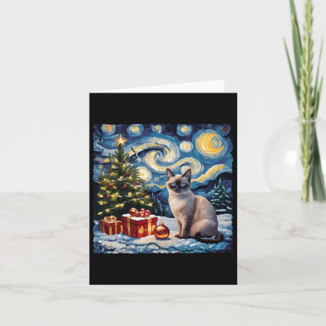 Weihnachten Siamese Cat Art Van Gogh The Starry Ni Karte (Vorderseite)