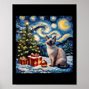 Weihnachten Siamese Cat Art Van Gogh The Starry Ni Poster