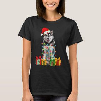 Weihnachten Siberian Husky Hund Weihnachtsbeleucht T-Shirt