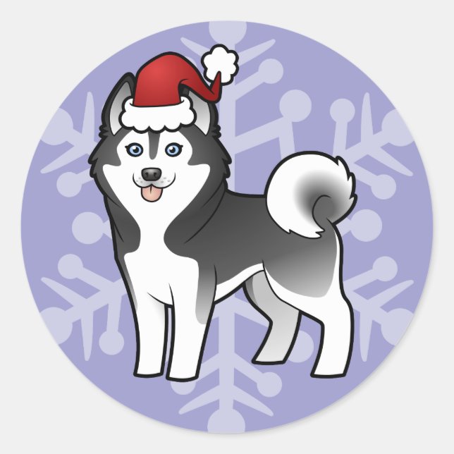Weihnachten Siberischer Husky / Alaskan Malamute Runder Aufkleber (Vorderseite)