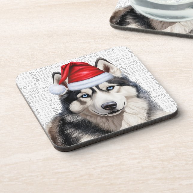 Weihnachten Sibirischer Husky Kunst Getränkeuntersetzer (Linke Seite)
