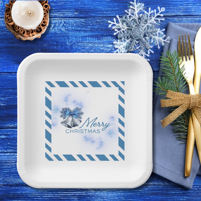 Weihnachten Silberglocken Blau Pappteller (Von Creator hochgeladen)