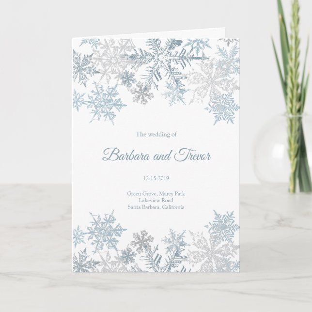 Weihnachten Silver Blue Snowflakes Winterhochzeit Programm (Vorderseite)
