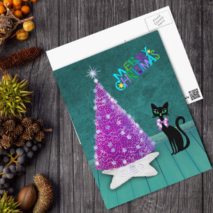 Weihnachten Silver Pink Tree Atomic Black Cat Aqua Postkarte
