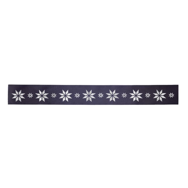 Weihnachten Silver Star Ribbon Blue Navy Satinband (Vorderseite)