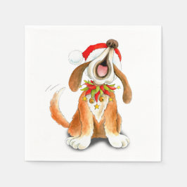 Weihnachten singend Hund rot weißes Papier Serviet Serviette