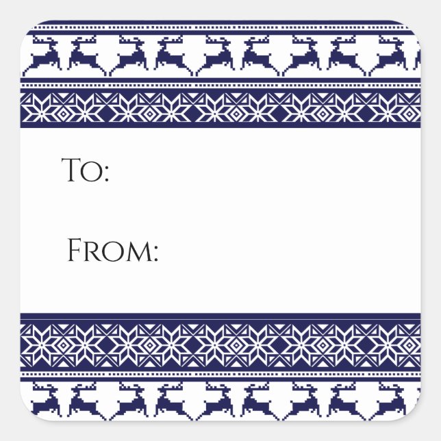 Weihnachten, skandinavisches Folk Blue & White Ges Quadratischer Aufkleber (Vorderseite)