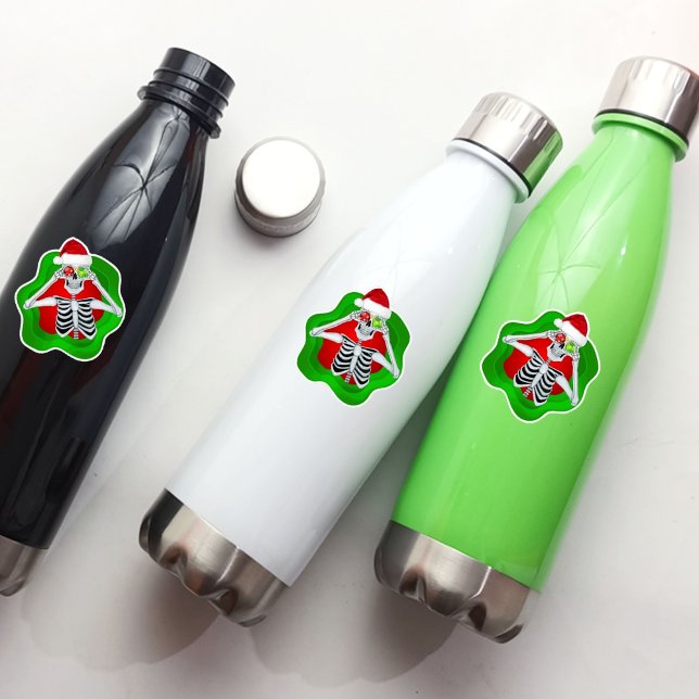 Weihnachten Skeletton Weihnachtsmannmütze Ornament Aufkleber (Fun skeleton vinyl stickers for Christmas.)