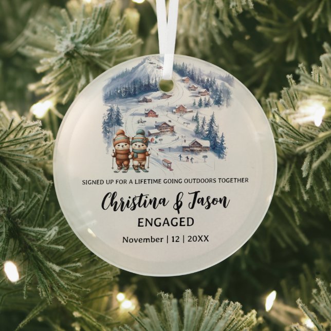 Weihnachten Skifahren Schnee Paar Verlobung Ornament Aus Glas (InSitu)