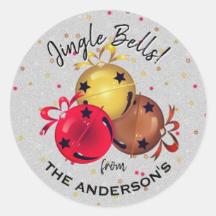 Weihnachten Sleigh Bells Schneeflocken Runder Aufkleber