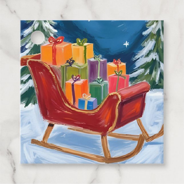 Weihnachten: Sleigh Frohe Weihnachten Geschenkanhänger (Vorderseite)