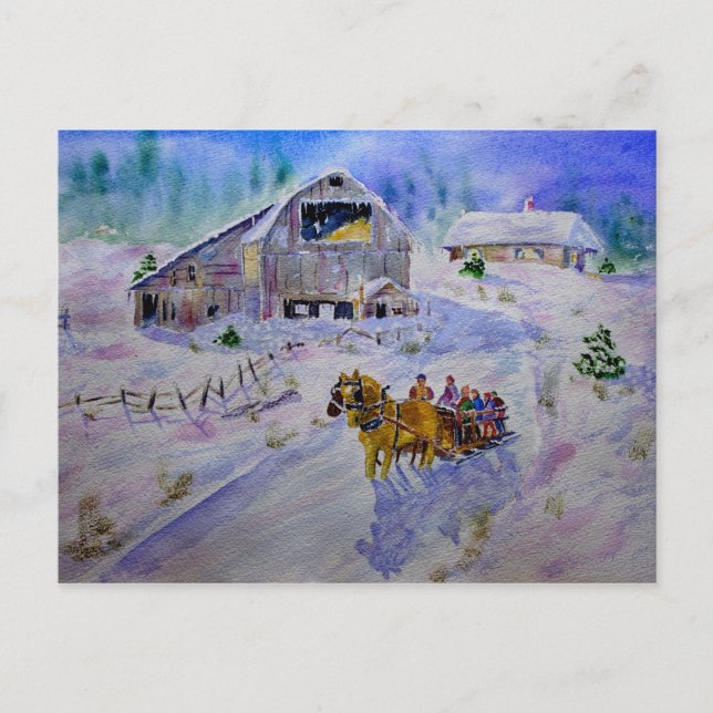 Weihnachten Sleigh Ride Postkarte (Vorderseite)