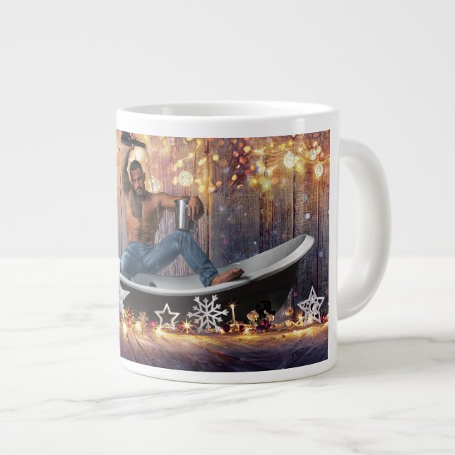 Weihnachten SlipperyJoe Silber goldene Sterne feuc Jumbo-Tasse (Vorderseite Rechts)
