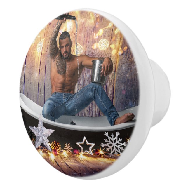 Weihnachten SlipperyJoe Silber goldene Sterne feuc Keramikknauf (Rechts)