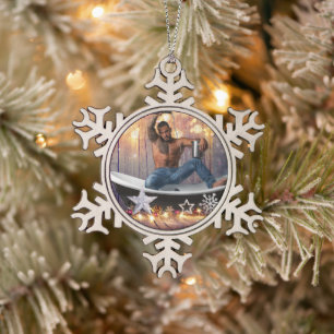 Weihnachten SlipperyJoe Silber goldene Sterne feuc Schneeflocken Zinn-Ornament