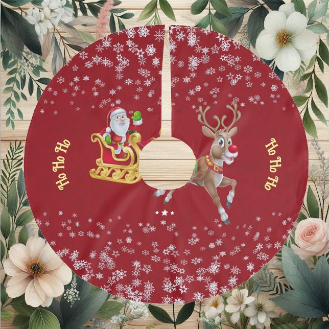 Weihnachten Snowflake Santa Ho Ho Rentier Sleigh Polyester Weihnachtsbaumdecke (Christmas Snowflake Santa Ho Ho Ho Reindeer Sleigh Brushed Polyester Tree Skirt)
