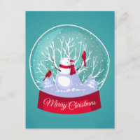 Weihnachten Snowglobe Snowman Kardinal Rote Vögel