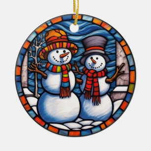 Weihnachten Snowman Buntglas-Stil Keramik Ornament