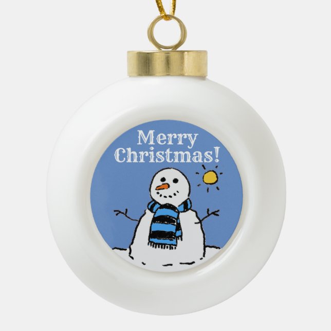 Weihnachten Snowman Design mit frohen Weihnachten Keramik Kugel-Ornament (Vorderseite)