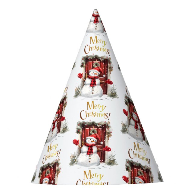 Weihnachten Snowman Gold Frohe Weihnachtsbeschreib Partyhütchen (Vorderseite)