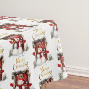 Weihnachten Snowman Gold Frohe Weihnachtsbeschreib Tischdecke