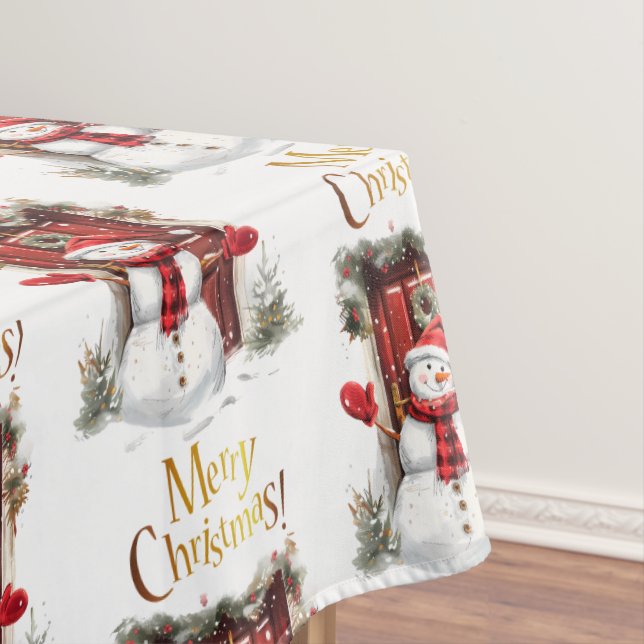 Weihnachten Snowman Gold Frohe Weihnachtsbeschreib Tischdecke (Beispiel)
