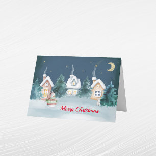 Weihnachten Snowman Houses Rabbit Trees Wasserfarb