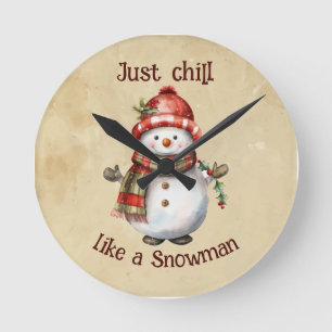 Weihnachten Snowman Just Chill Quote Spaß Wasserfa Runde Wanduhr