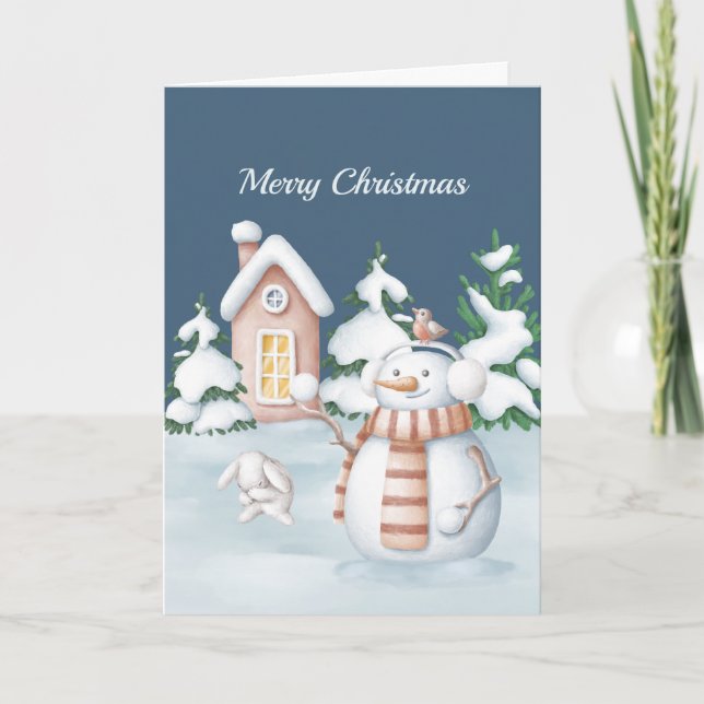 Weihnachten Snowman Rabbit Trees Snowball Wasserfa (Vorderseite)