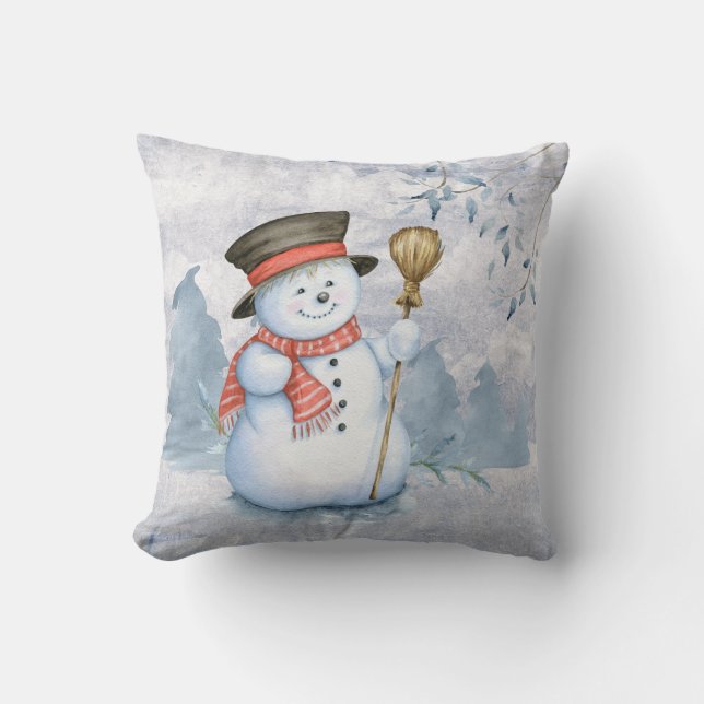 Weihnachten Snowman Watercolor Schnee Kissen (Vorderseite)