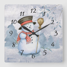 Weihnachten Snowman Watercolor Schnee Quadratische Wanduhr