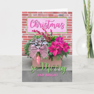 Weihnachten So fröhlich und hell in Rosa und Grün Karte