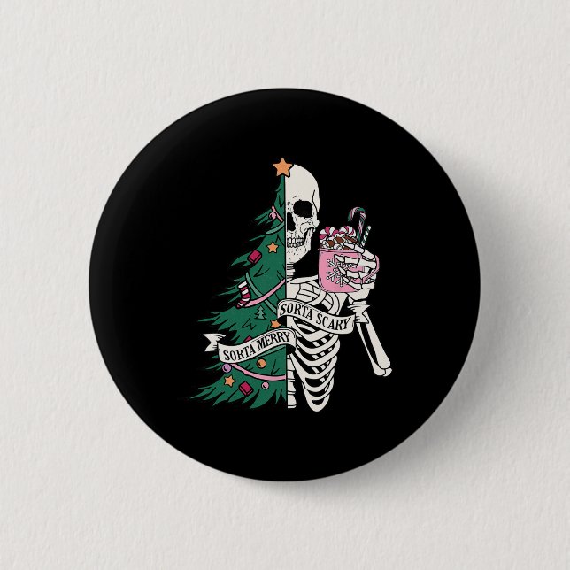 Weihnachten Sorta Merry Sorta Beängstigend Skeleto Button (Vorderseite)