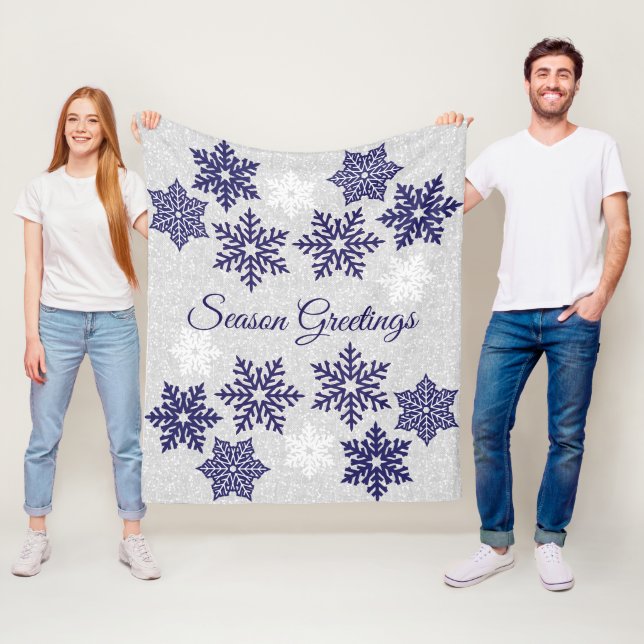 Weihnachten Sparkling Navy Blue Snowflakes Fleecedecke (Beispiel)