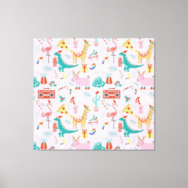 Weihnachten Spaß: Tiernahtloses Muster. Leinwanddruck (Vorderseite)