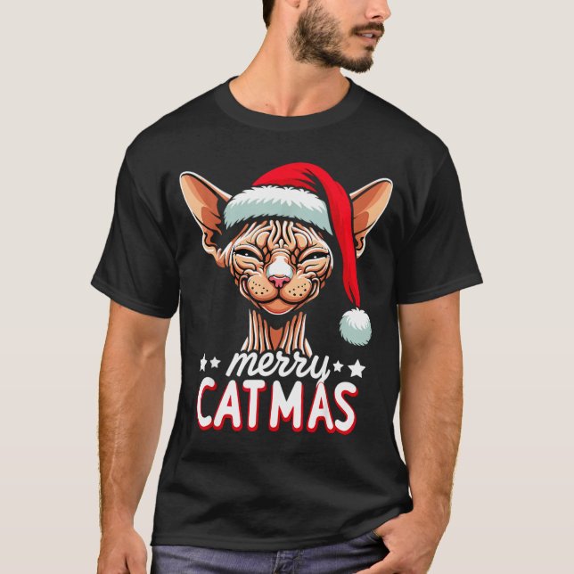 Weihnachten Sphynx Katze Frohe Catmas Weihnachtsma T-Shirt (Vorderseite)