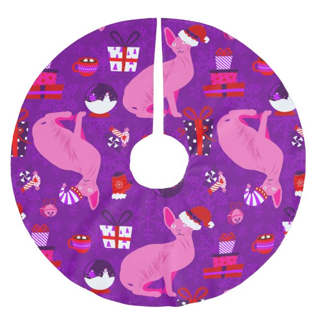 Weihnachten-Sphynx Polyester Weihnachtsbaumdecke (Vorderseite)