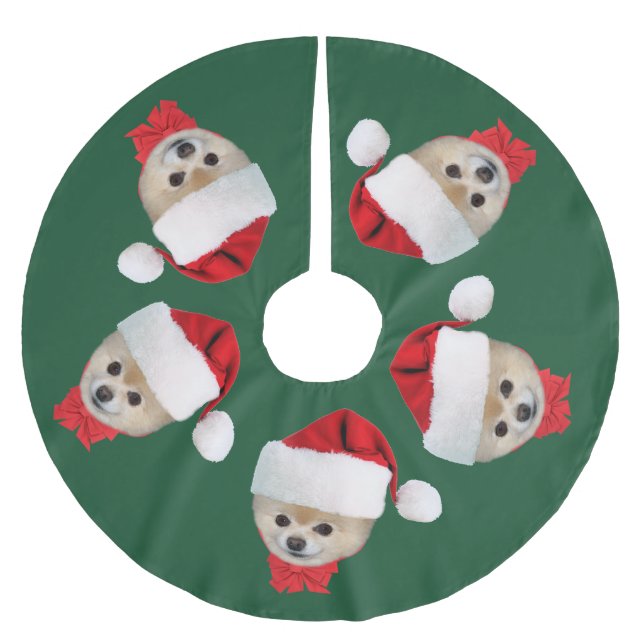 Weihnachten, Spitz-Hund, Weihnachtsmannmütze Polyester Weihnachtsbaumdecke (Vorderseite)