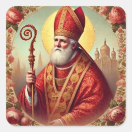 Weihnachten St. Nicholas Bischofsfest Tag Quadratischer Aufkleber