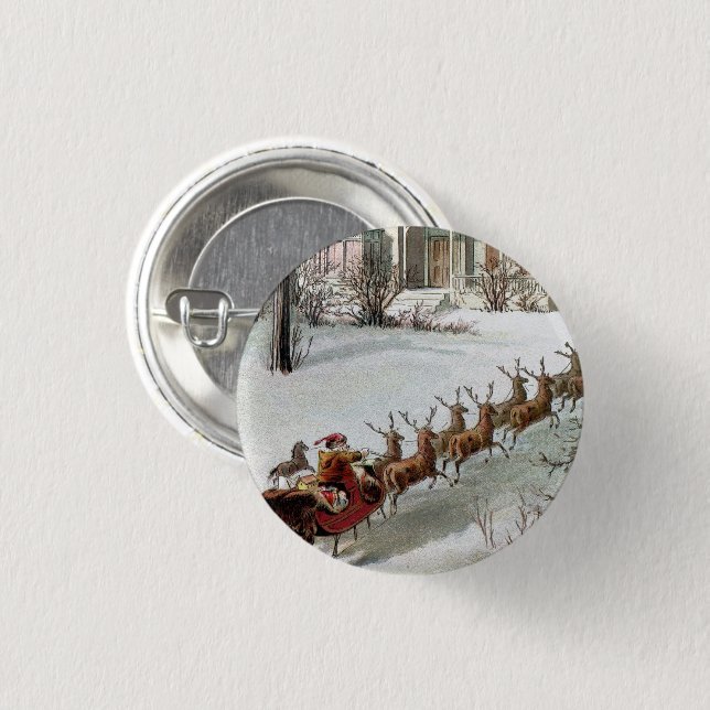 Weihnachten, St. Nikolaus mit Rentier Button (Vorne & Hinten)