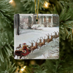 Weihnachten, St. Nikolaus mit Rentier Keramikornament