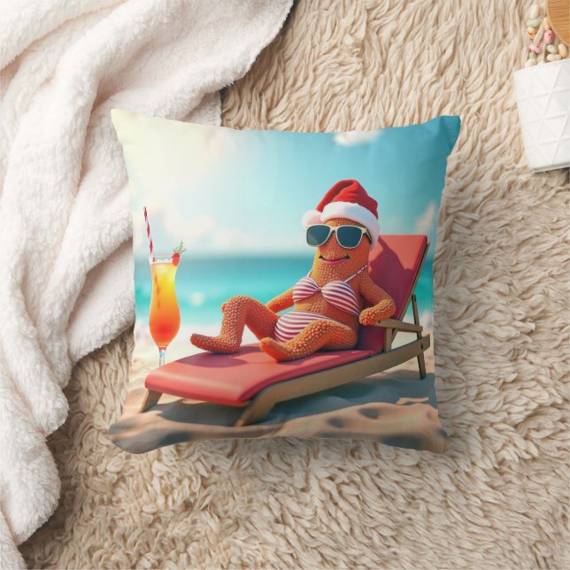 Weihnachten Starfish Sonnenbaden in einem Bikini Kissen (Decke)