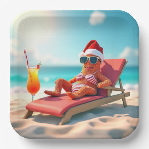 Weihnachten Starfish Sonnenbaden in einem Bikini Pappteller