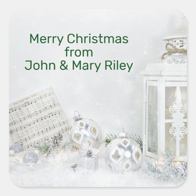 Weihnachten Stille Nacht Lattern Quadratischer Aufkleber (Vorderseite)