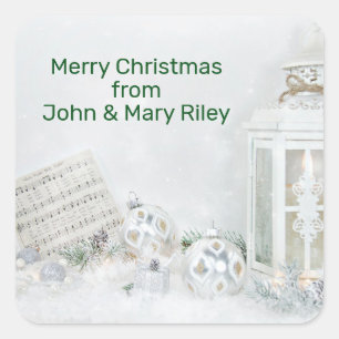 Weihnachten Stille Nacht Lattern Quadratischer Aufkleber