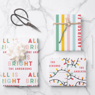 Weihnachten strahlend fröhlich und modern grün U Geschenkpapier Set